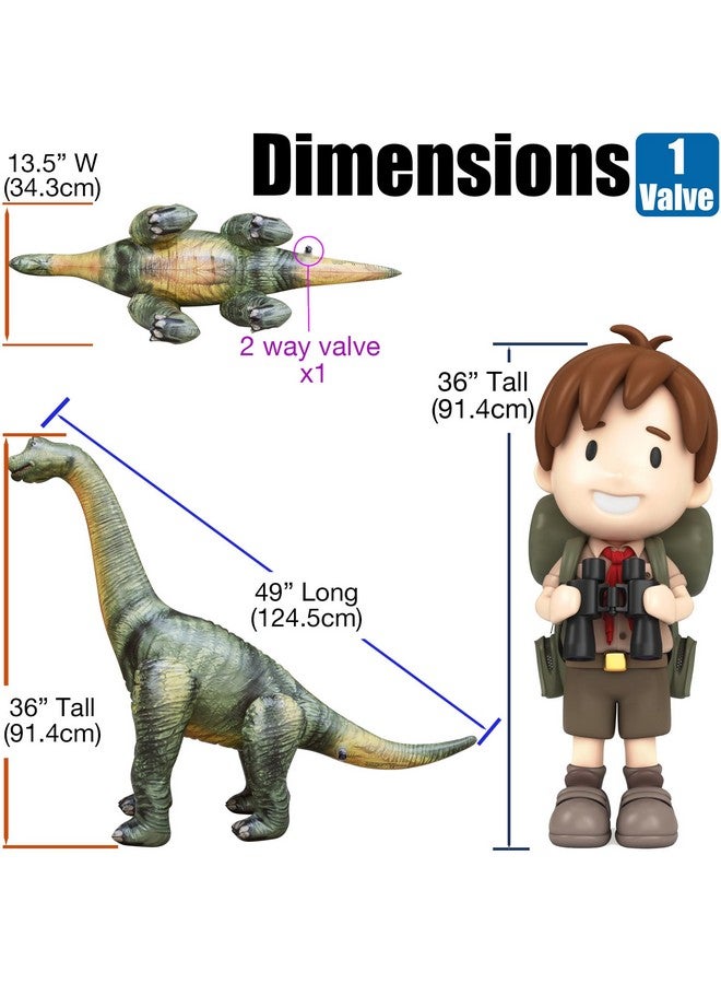 جيت كرييشنز لعبة ديناصور براكيوصور قابلة للنفخ من جيت كرييشنز، حيوان ما قبل التاريخ الأخضر، ديكور للحديقة، دعامة للصور، ديكور بطابع العصر الجوراسي، ارتفاع 36 بوصة/طول 49 بوصة، قطعة واحدة - Image 2