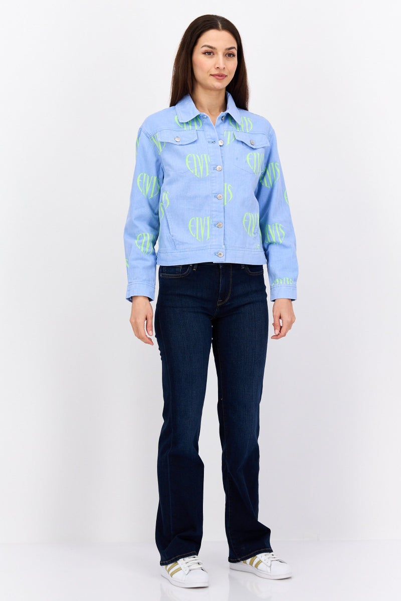 Elvis Presley Women Printed Jacket Shirt, Blue - Image 4