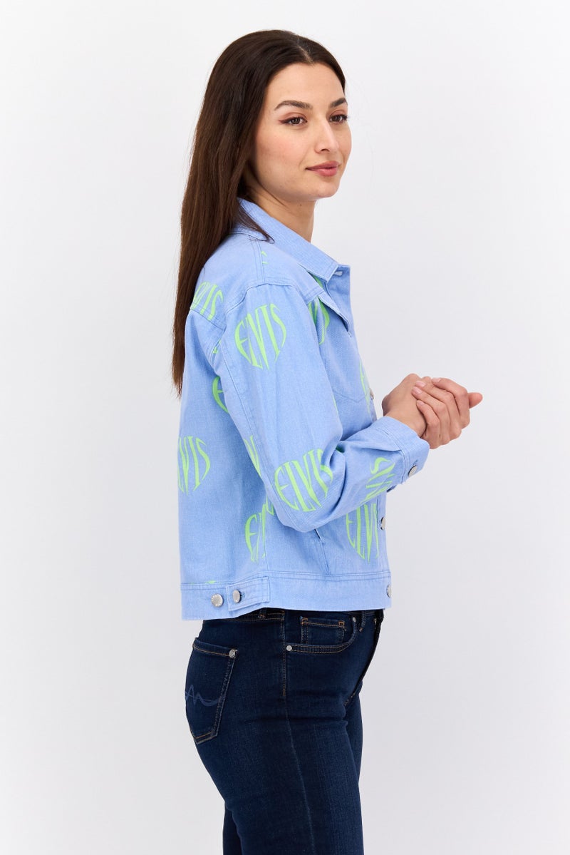 Elvis Presley Women Printed Jacket Shirt, Blue - Image 2