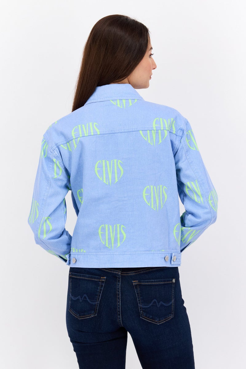 Elvis Presley Women Printed Jacket Shirt, Blue - Image 3