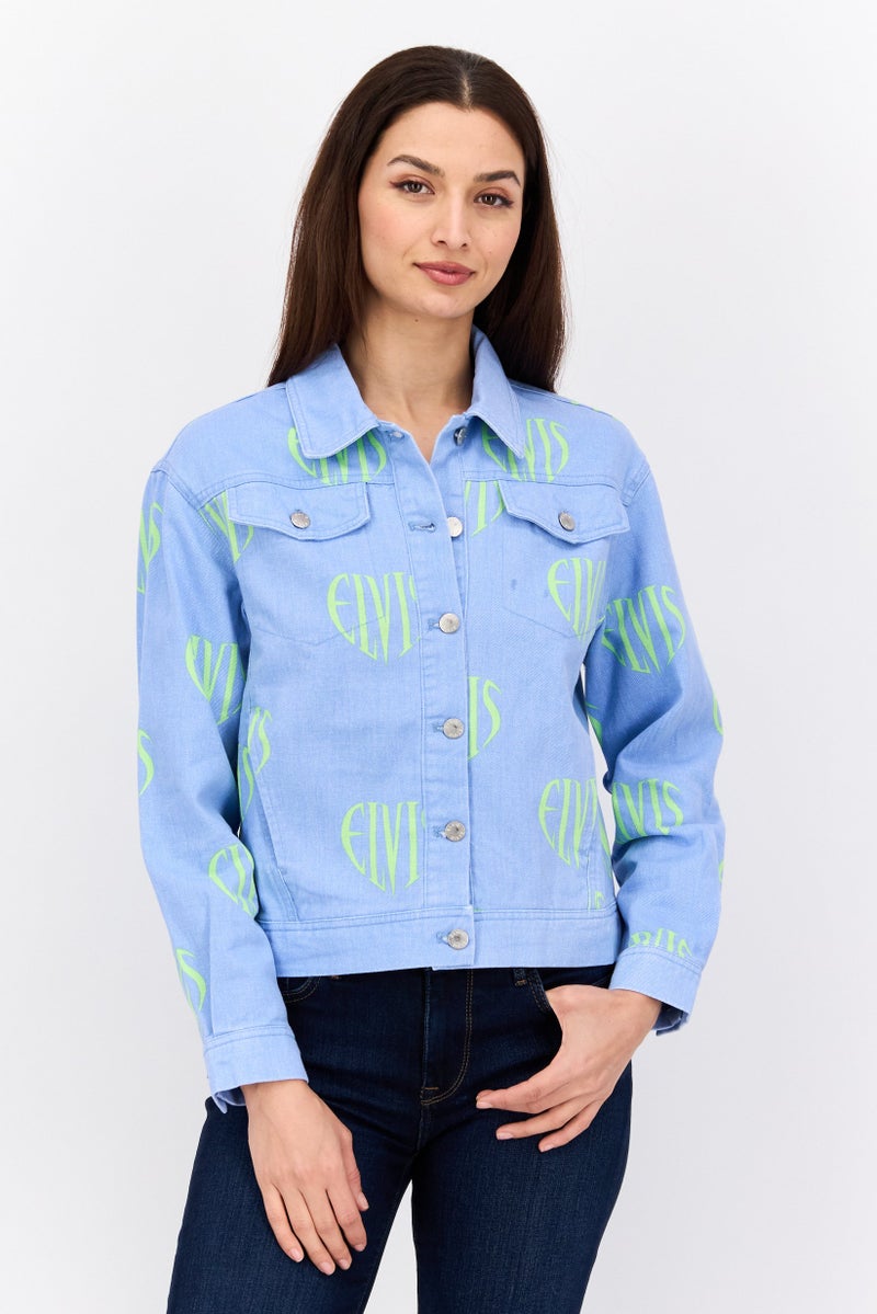 Elvis Presley Women Printed Jacket Shirt, Blue - Image 1
