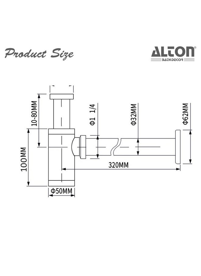 ALTON ALD130, Brass Bottle Trap With 300mm Pipe| For Wash Basin (Black) - pzsku/Z9EB95A23E33BC2412C6AZ/45/_/1740982915/dad52f18-2f44-47b8-94b0-4e4e3b74a8bd