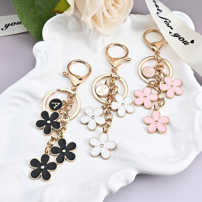OUMILAN Initial Letter Keychain Cute Flower Charms Keyring for Handbag Backpackâ€“Personalized A-Z Alphabet Jewelry Gift for Women Girl (M, Black) - Image 5