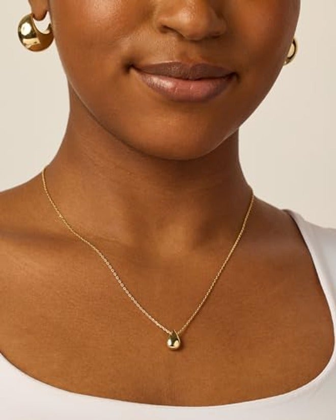PAVOI 14K Gold Plated Dainty Pear Pendant Necklace for Women | Tear Pendant Necklaces - Image 5