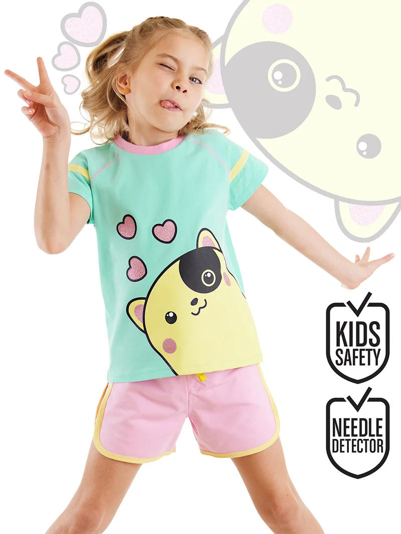 دينوكيدس طقم تي شيرت وشورت للبنات بتصميم قلوب