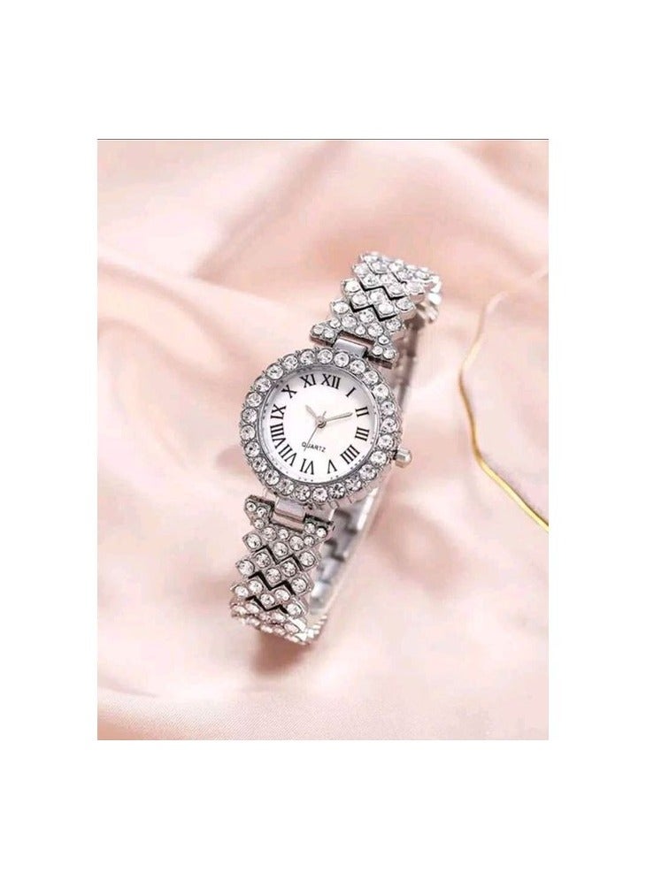 Shein 1pc Rhinestone Decor Round Pointer Watch & 1pc Bracelet - Image 3