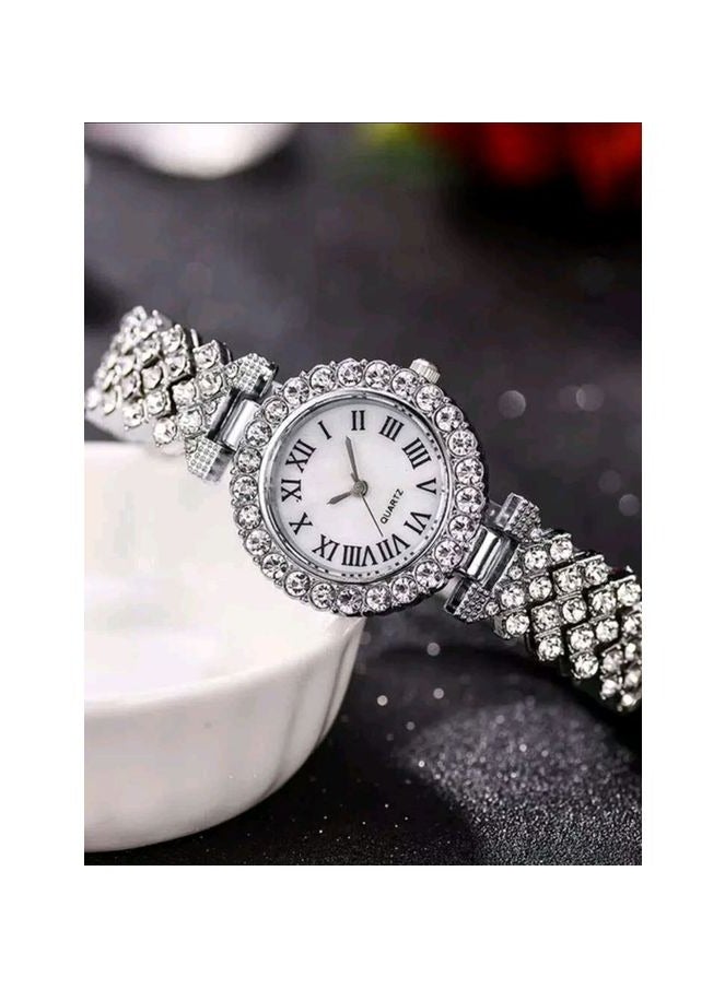 Shein 1pc Rhinestone Decor Round Pointer Watch & 1pc Bracelet - Image 4