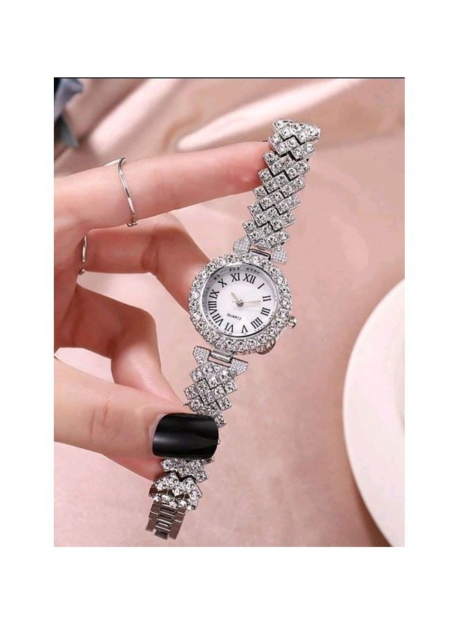 Shein 1pc Rhinestone Decor Round Pointer Watch & 1pc Bracelet - Image 2