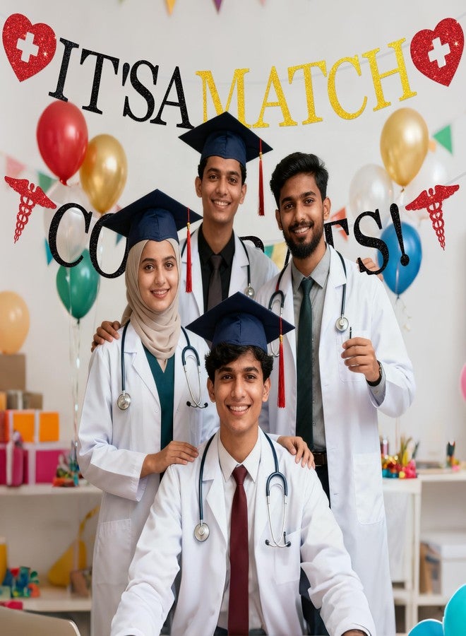 EoBeCy Match Day Celebration Banner Set, 2 Pcs Congrats on Matching Garland, Doctor Day Medical School Graduation Party Decorations for Students & Doctors - Image 4