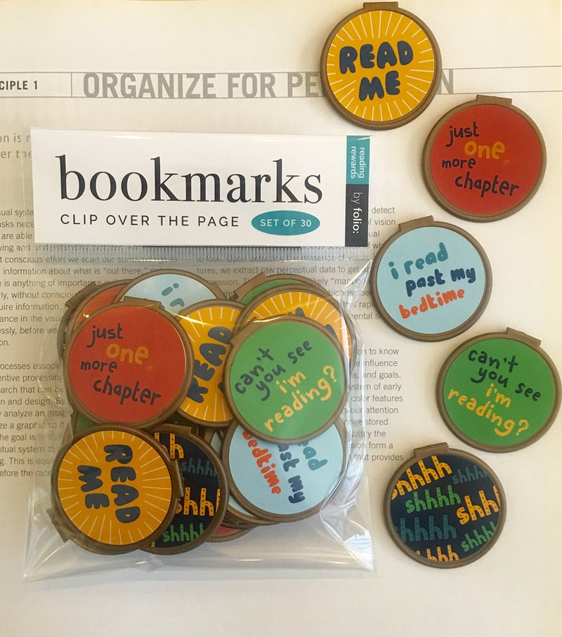 Folio "Clip Over The Page" Bookmarks - Set of 30 - Whimsical Bookish Quotes Bulk Bookmarks for Kids Girls Boys Teens. Perfect for Gifts - Student Incentives – Birthday Party Favors – Reading Incentives - Image 1