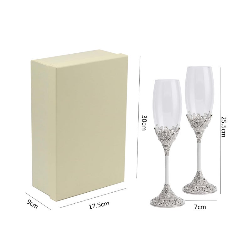 LASODY Crystal Set Champagne Flutes - Wedding Glasses for Bride & Groom - Toasting Cups Gift Sets for Couples - Engagement, Wedding, House Warming Gift - Image 5