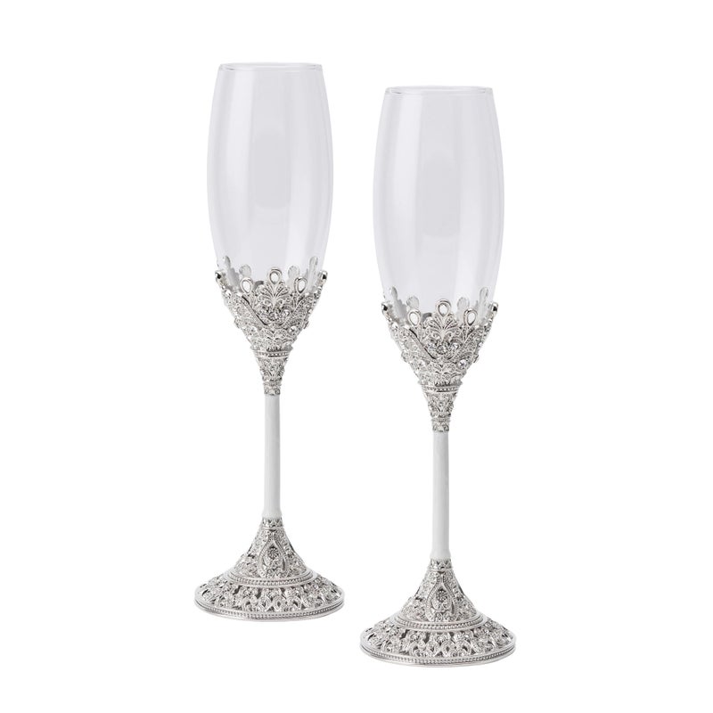 LASODY Crystal Set Champagne Flutes - Wedding Glasses for Bride & Groom - Toasting Cups Gift Sets for Couples - Engagement, Wedding, House Warming Gift - Image 3