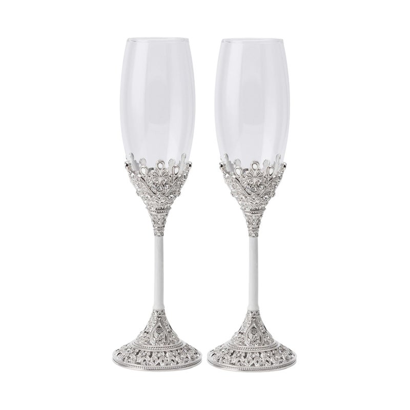 LASODY Crystal Set Champagne Flutes - Wedding Glasses for Bride & Groom - Toasting Cups Gift Sets for Couples - Engagement, Wedding, House Warming Gift - Image 1