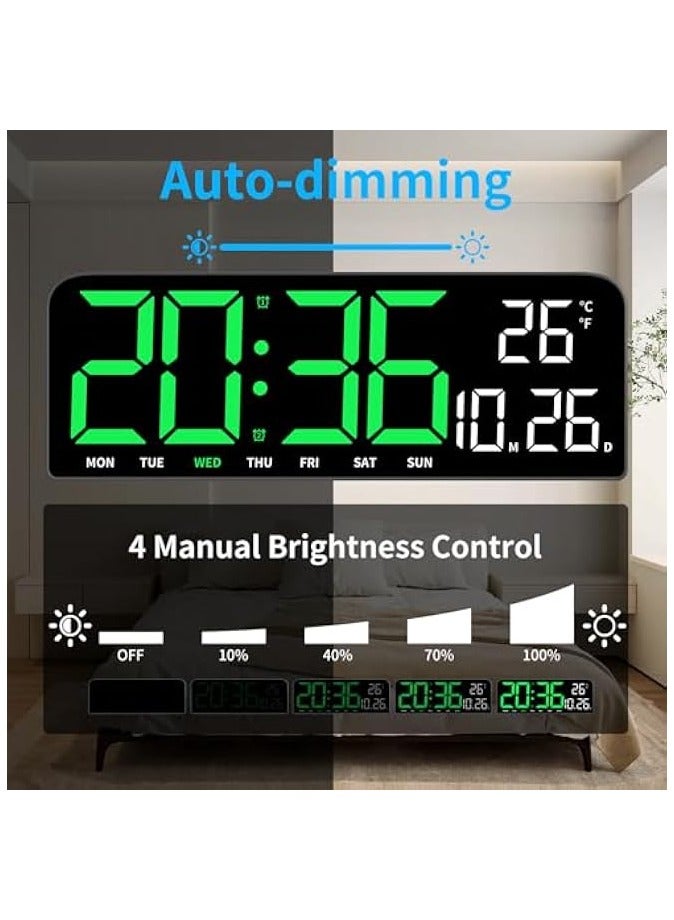 بروماس ساعة حائط رقمية، ساعة منبه رقمية كبيرة LED مع جهاز تحكم عن بعد، خط 3 بوصة، ساعة حائط كهربائية حديثة للمكتب لغرفة المعيشة وغرفة النوم وديكور المرآب - Image 3
