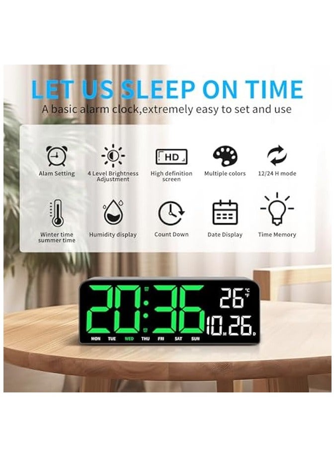 بروماس ساعة حائط رقمية، ساعة منبه رقمية كبيرة LED مع جهاز تحكم عن بعد، خط 3 بوصة، ساعة حائط كهربائية حديثة للمكتب لغرفة المعيشة وغرفة النوم وديكور المرآب - Image 5