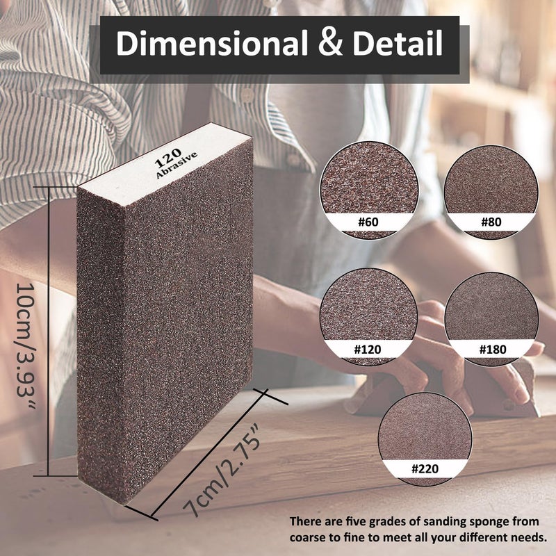 Tnisesm 6Pcs Sanding Blocks 60/80/120/180/220 Grits Sanding Sponge,for Drywall Wood Metal Washable & Reusable Sandpaper BlocksWashable and Reusable - Image 2