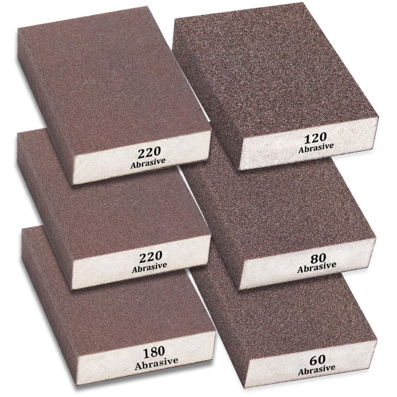 Tnisesm 6Pcs Sanding Blocks 60/80/120/180/220 Grits Sanding Sponge,for Drywall Wood Metal Washable & Reusable Sandpaper BlocksWashable and Reusable - Image 1
