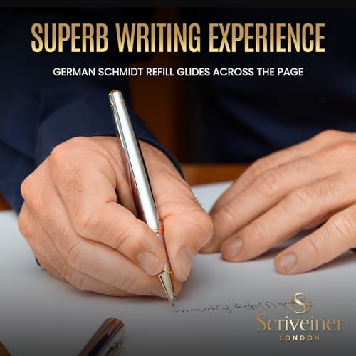 Scriveiner Chrome Rollerball Pen - Stunning Award-Winning Luxury Pen, Schmidt Ink Refill, Best Roller Ball Pen Gift Set for Men & Women, Professional, Executive Office, Nice, Fancy Pens - Image 4