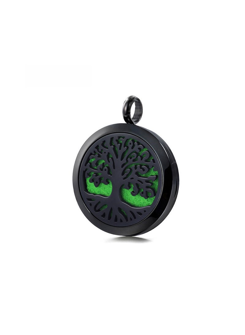 Life Tree Pendant Aromatherapy Locket Necklace 25mm Black