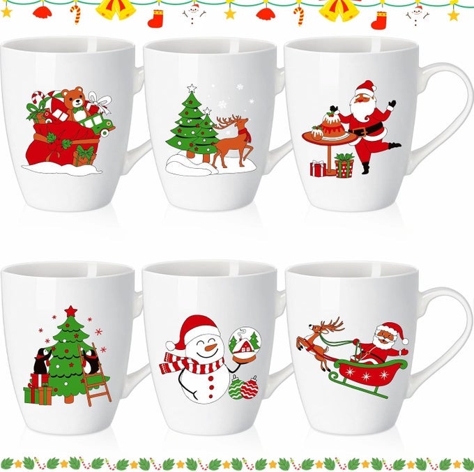 6 PACK TEACHER COFFEE MUGS 11 OZ HOLIDAY CERAMIC MUGS SET XMAS TEA CUPS WITH HANDLES BULK REUSABLE CERAMIC COFFEE CUPS FOR WOMEN MEN TEACHERS APPRECIATION CHRISTMAS GIFTSFUNNY