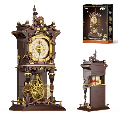 JAKI Vintage Swing Clock Building Blocks Set Real Working Mechanical Clock with Moving Pendulum Rotating Dial Retro Steampunk Home Decor Gift for Adults Teens Gifts for Birthdays and Christmas - Image 1
