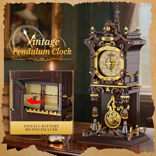 JAKI Vintage Swing Clock Building Blocks Set Real Working Mechanical Clock with Moving Pendulum Rotating Dial Retro Steampunk Home Decor Gift for Adults Teens Gifts for Birthdays and Christmas - Image 3