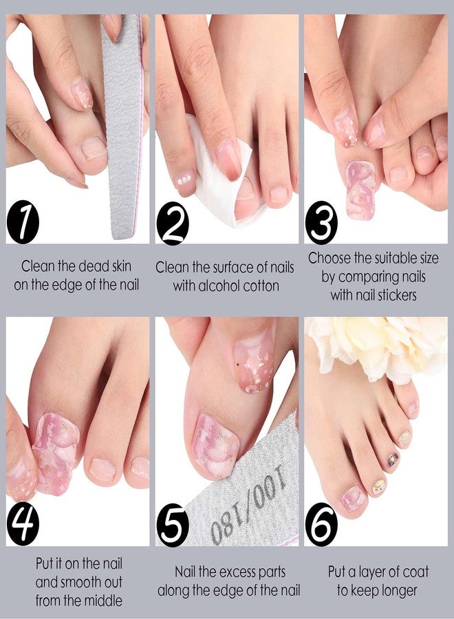 Maitys 264 Pieces 12 Sheets Toe Nail Stickers Self Adhesive Full Nail Wraps Toenail Art Polish Stickers Strips Manicure Accessories Glitter Decals with 1 PC File for Women Girls(Chic Style) - Image 5