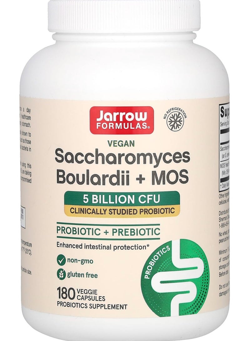 jarrow formulas Vegan Saccharomyces Boulardii + MOS, 5 Billion CFU, 180 Veggie Capsules