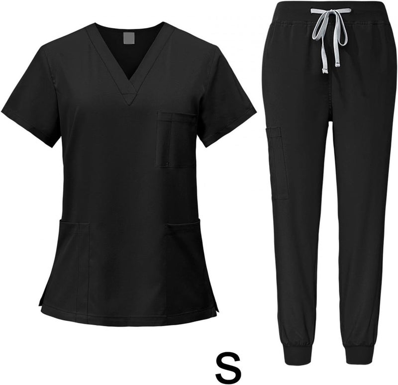 Nursing Scrubs Set Built with V Neckline Pocket Uniform Pants Machine Washable Daily Workwear Lightweight Flexible Material Suitable for, Black, S - Image 3