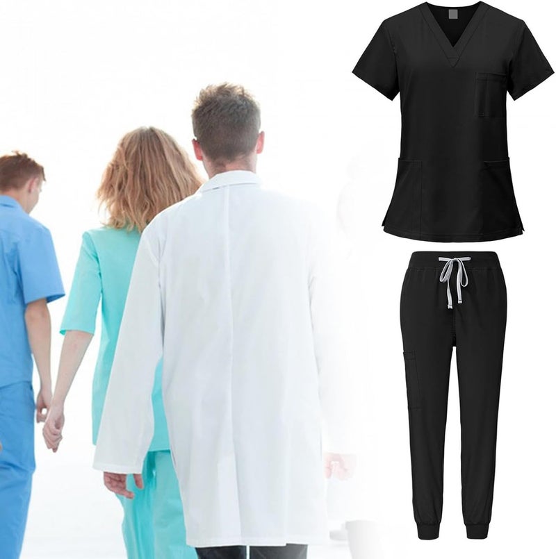 Nursing Scrubs Set Built with V Neckline Pocket Uniform Pants Machine Washable Daily Workwear Lightweight Flexible Material Suitable for, Black, S - Image 5