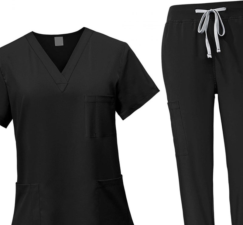 Nursing Scrubs Set Built with V Neckline Pocket Uniform Pants Machine Washable Daily Workwear Lightweight Flexible Material Suitable for, Black, S - Image 2