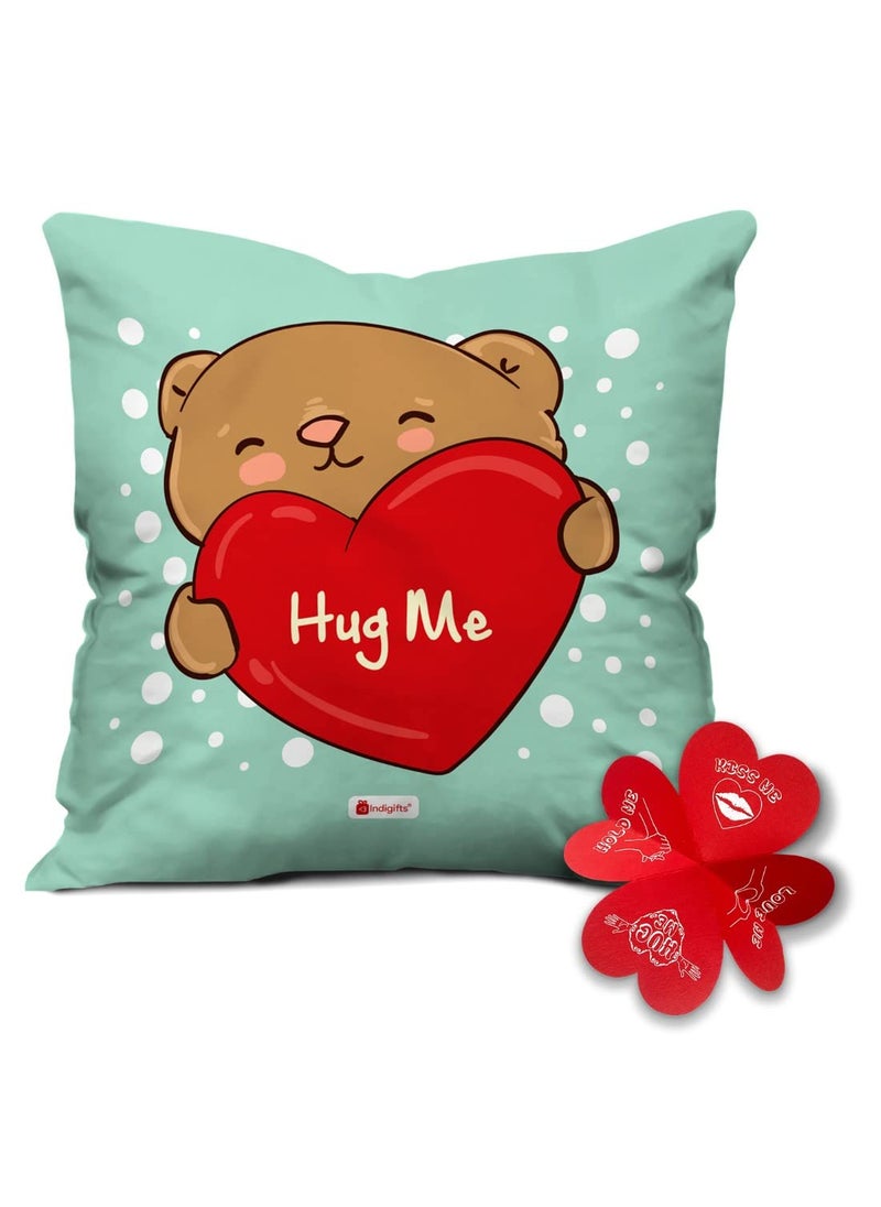 Indigifts Indigifts Printed Cushion Cover with Filler | Hug Me in Heart | Polysatin | 12x12 Inches | Comfortable Multicolor Cushions | Romantic Soft Decorative Pillows | Unique Quirky Gifts  - Image 1