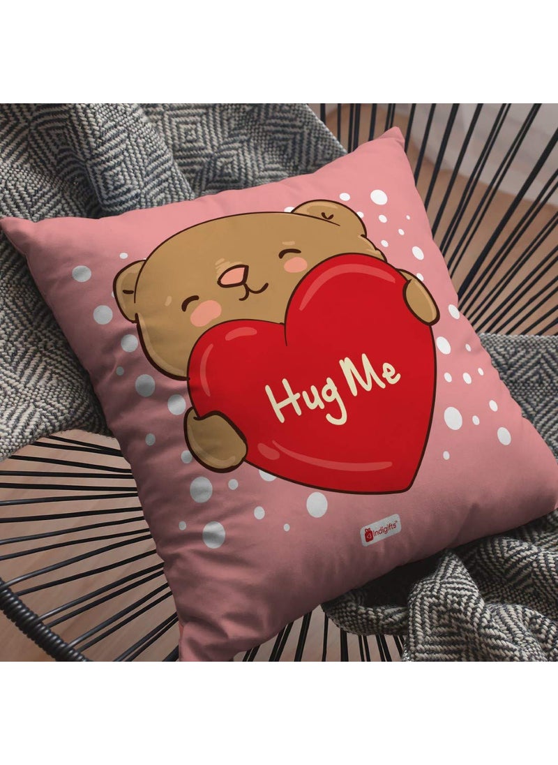 Indigifts Indigifts Printed Cushion Cover with Filler | Hug Me in Heart | Polysatin | 12x12 Inches | Comfortable Multicolor Cushions | Romantic Soft Decorative Pillows | Unique Quirky Gifts  - Image 2