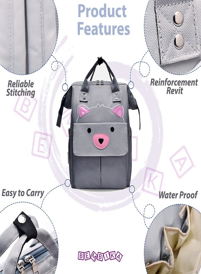 BEMBIKA Diaper Bags for Mom and Dad, Diaper Bags for mom and Baby, Mummy Bag for Multi-Function Waterproof and Large Capacity (Bear Grey) - Image 2