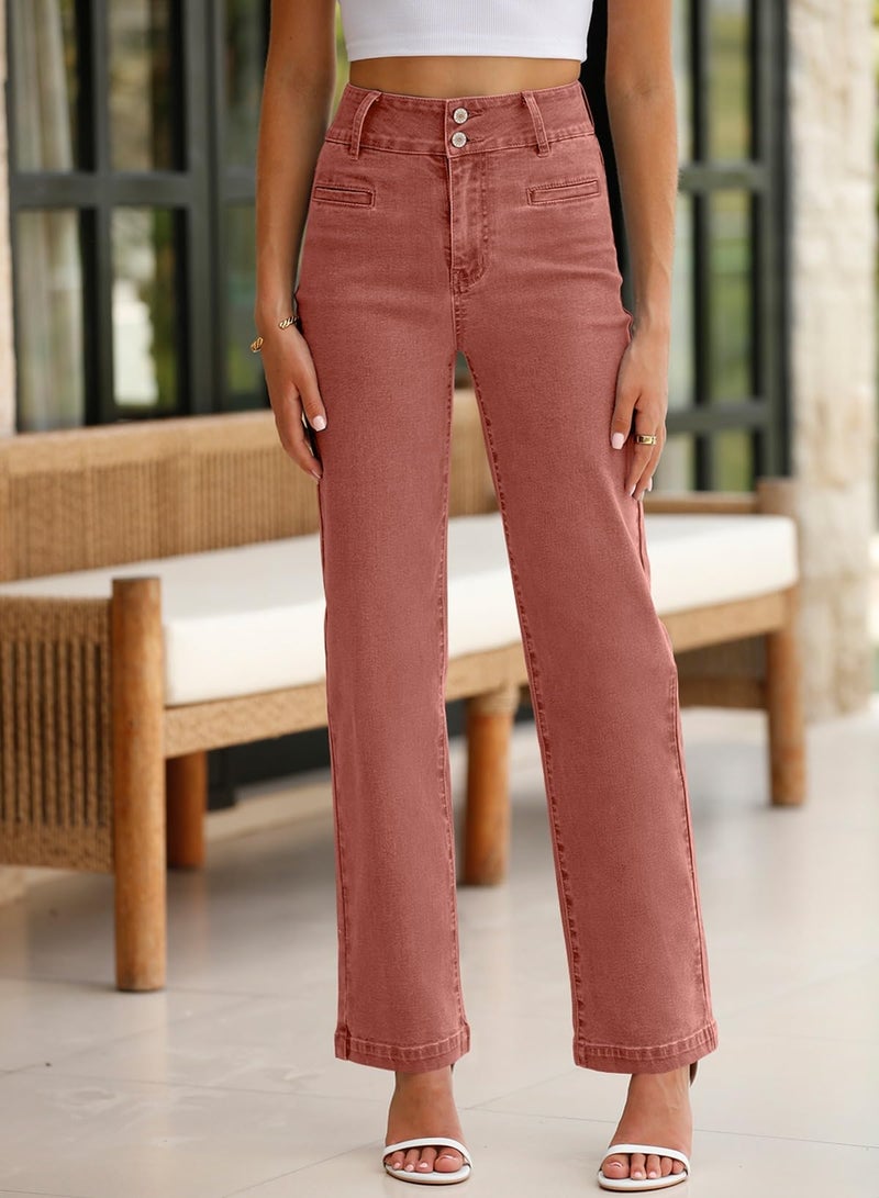 Sidefeel Jeans for Women High Waisted Stretchy Wide Leg Trendy Loose Straight Leg Zimbaplatinum Denim Pants Red Size 4 - Image 3