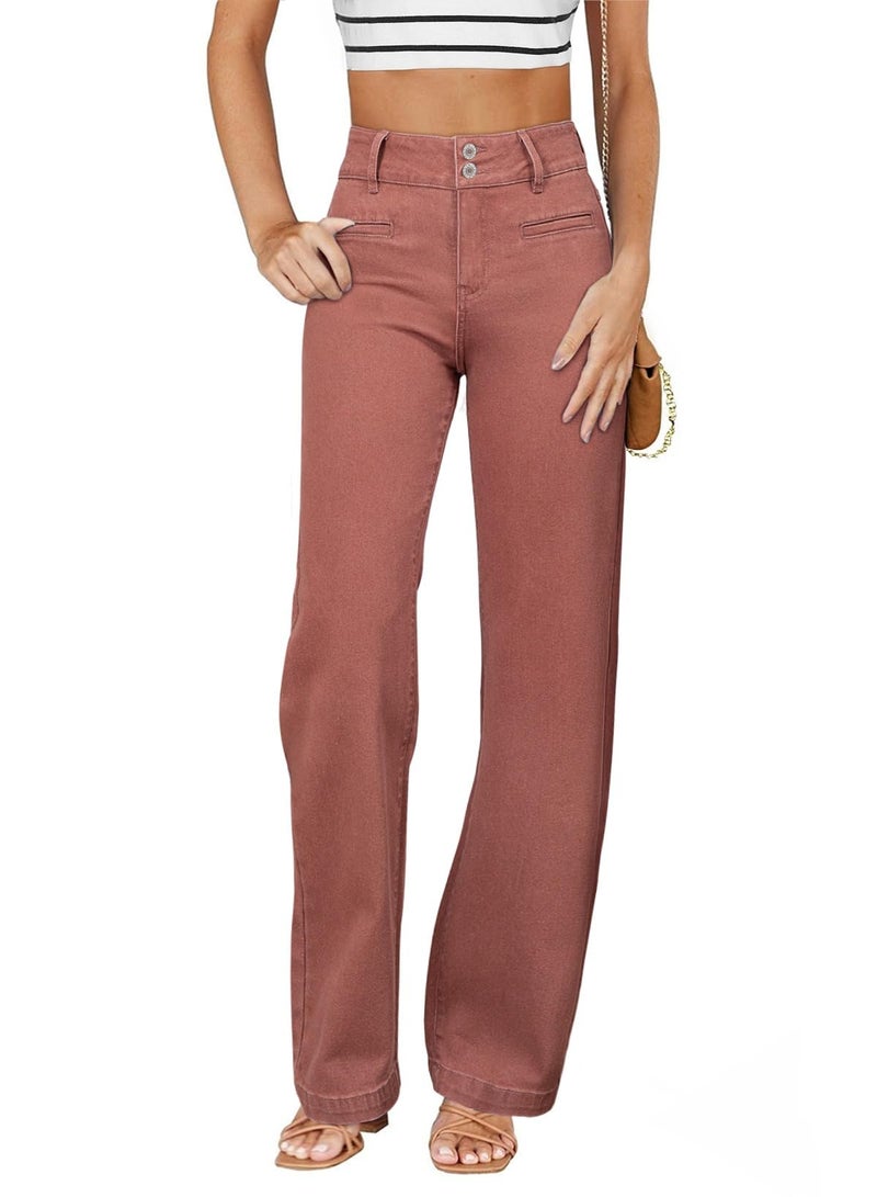 Sidefeel Jeans for Women High Waisted Stretchy Wide Leg Trendy Loose Straight Leg Zimbaplatinum Denim Pants Red Size 4 - Image 1
