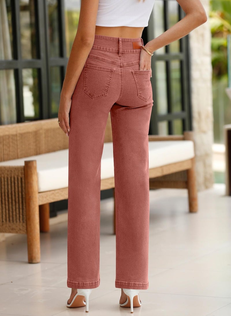 Sidefeel Jeans for Women High Waisted Stretchy Wide Leg Trendy Loose Straight Leg Zimbaplatinum Denim Pants Red Size 4 - Image 4