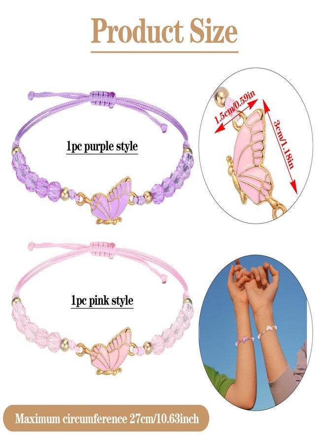 جريفوسيا أساور صداقة من قطعتين من جريفوسيا، أساور متطابقة على شكل فراشة، أساور قابلة للتعديل لأفضل صديقتين، هدايا مجوهرات للنساء والأزواج والأصدقاء (وردي، بنفسجي) - Image 2