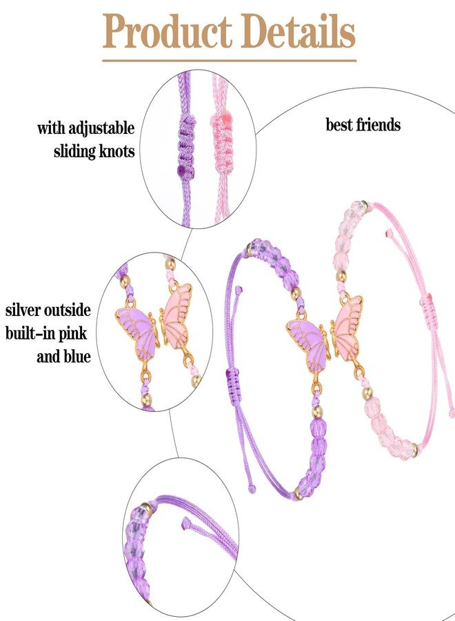 جريفوسيا أساور صداقة من قطعتين من جريفوسيا، أساور متطابقة على شكل فراشة، أساور قابلة للتعديل لأفضل صديقتين، هدايا مجوهرات للنساء والأزواج والأصدقاء (وردي، بنفسجي) - Image 3