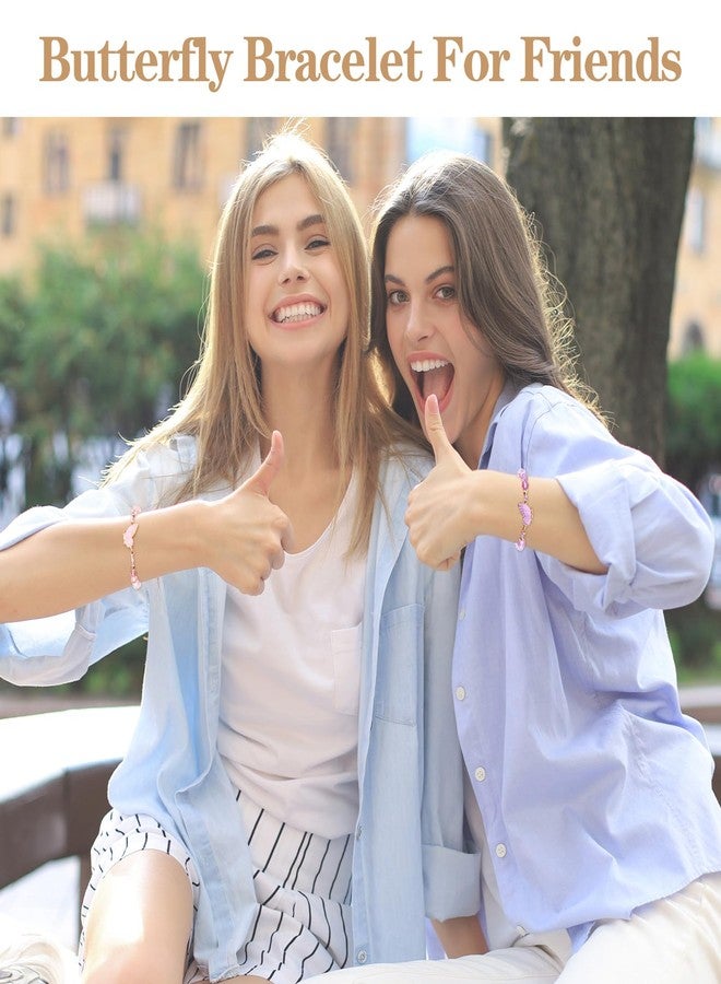 جريفوسيا أساور صداقة من قطعتين من جريفوسيا، أساور متطابقة على شكل فراشة، أساور قابلة للتعديل لأفضل صديقتين، هدايا مجوهرات للنساء والأزواج والأصدقاء (وردي، بنفسجي) - Image 4