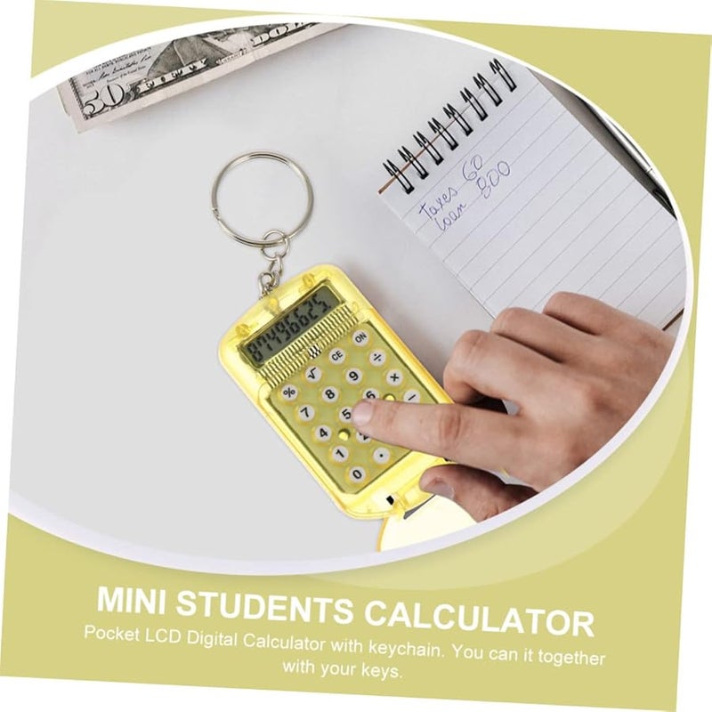 Veemoon Yellow 4 Pack Calculator Keychain Compact LCD Display for Home School Office - Image 3