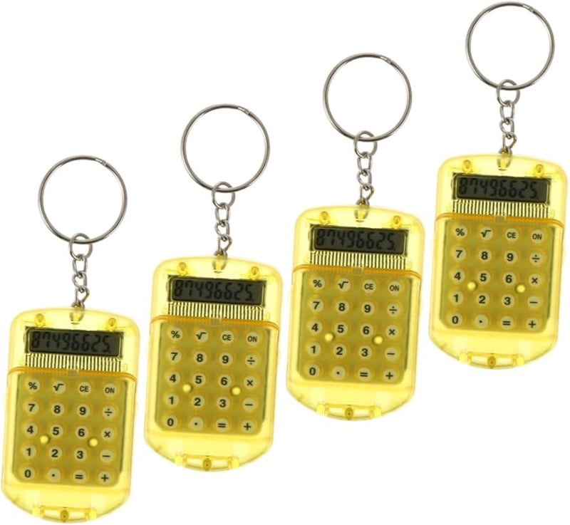 Veemoon Yellow 4 Pack Calculator Keychain Compact LCD Display for Home School Office - Image 1