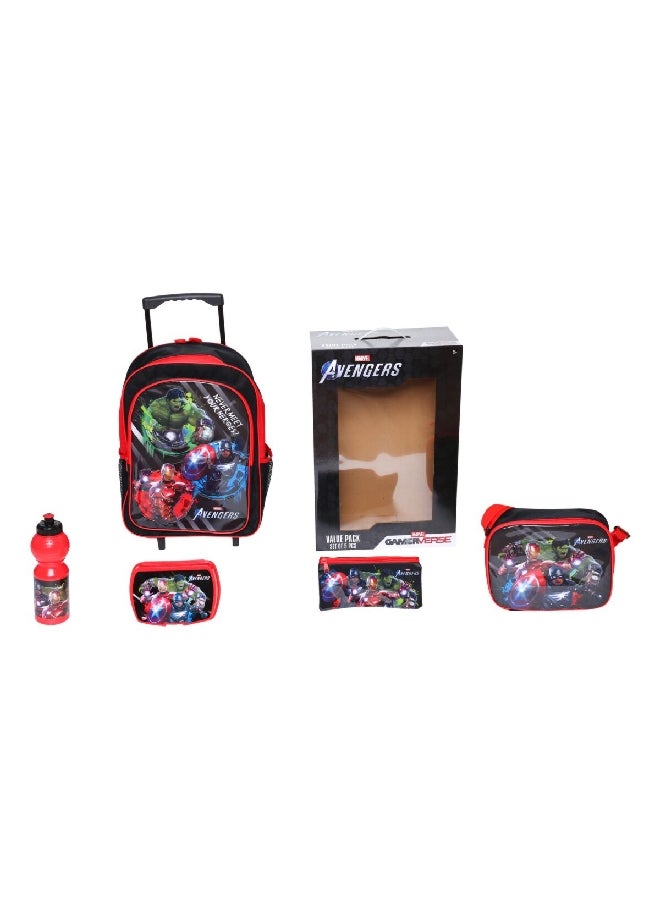 مارفل طقم حقيبة ظهر بعجلات بطباعة مارفل أفنجر بمقبض تلسكوبي وسحاب مطبوع و5 قطع، متعدد الألوان بحجم 14 × 42 × 31 سم FKVP-02201
