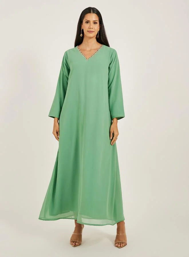 Maxim Creation Embellished Lace Detail V-Neck A-Line Jalabiya by Styli