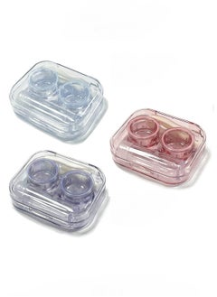 Generic 3 Piece Clear Contact Lens Case Flip Lid, Leakproof Contact Lens Case Holder, Cute Contact Lens Kit with Tweezer Removal Tool Solution Bottle, Suitable for Travel and Home Use, 3 Colors  - Image 1