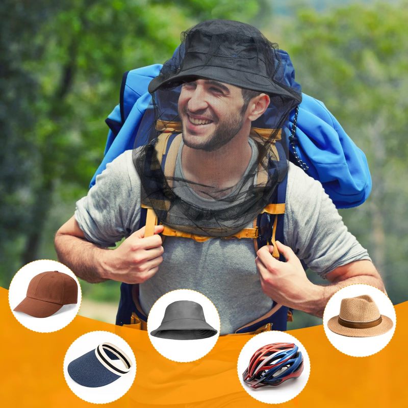 Mosquito Head Net: 99*66Cm Black Breathable Hexagonal Mesh - Securable Elastic Drawstring Ultra-Lightweight 2-Pack Insect Head Net for Outdoor Camping Hiking Fishing Gardening - Image 4