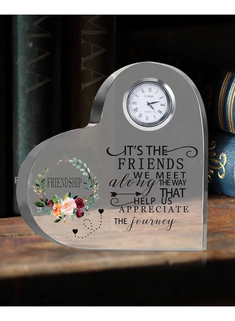 RARELY كريستال زجاج على شكل قلب مع ساعة هدايا فريدة للنساء لوحة صداقتها فكرة هدية عيد ميلاد لأفضل صديق أنثى - Image 3