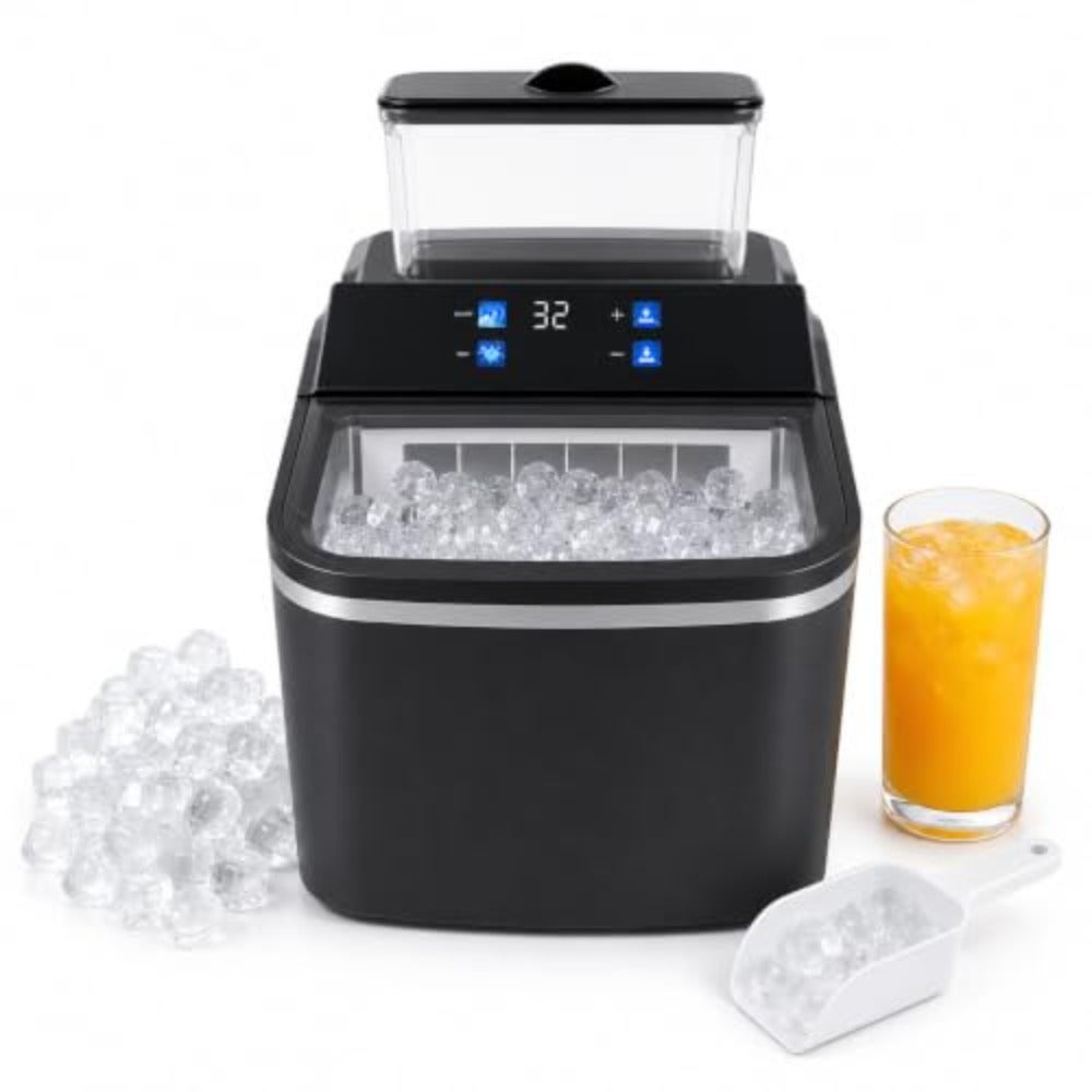 Portable Electric Ice Maker Machine 1.5L Extendable Water Tank, 12kg/24H Countertop Ice Maker, Makes Ice Cubes in 6 Minutes, Self-Cleaning, Lid, Removable Ice Basket and Scoop