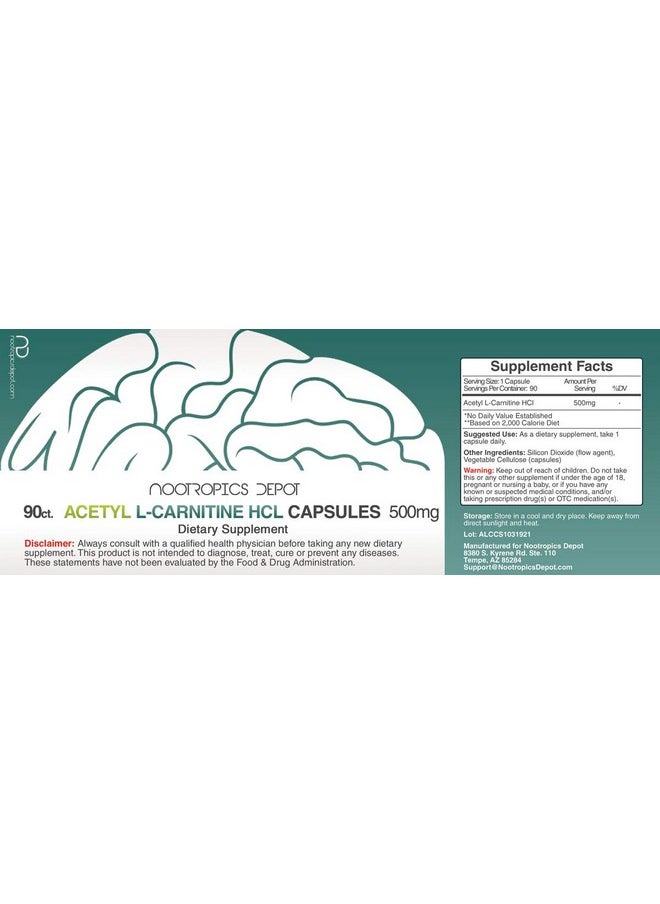 Nootropics Depot - Acetyl L Carnitine Capsules ; 500Mg ; 90 Count ; Hcl Form ; Energy Supplement ; Supports Mitochondrial Function ; Alcar Hcl - Image 1
