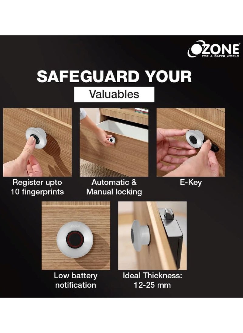 Ozone - OZFL-55F SN Fingerprint Lock for Wooden Cabinets, Wardrobes, & Drawers | Access Automatic Locking System | Smart Digital Furniture Lock (Silver) | By Ozone India - Image 1
